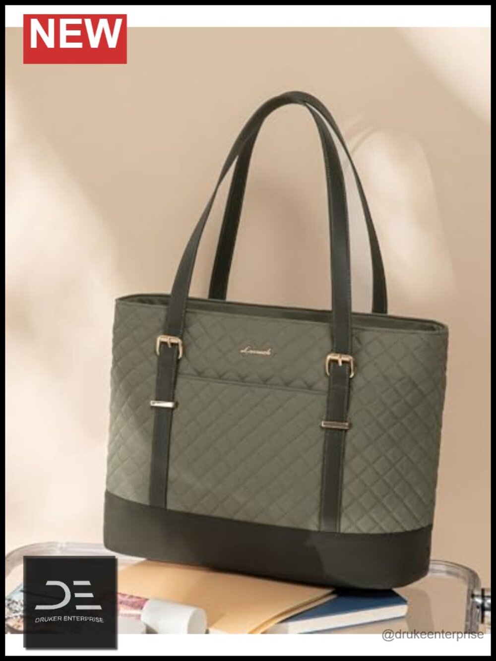 15.6" Laptop Tote with Cup Holder, Water-Resistant Polyester, Work Travel